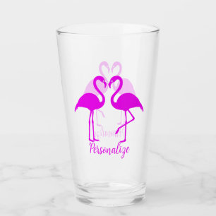 Copo De Pint Design do Coração Romântico Flamingo Rosa Retroexó