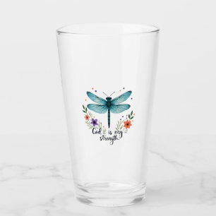Copo De Pint Deus é minha força Floral Libélula T-Shirt Cristã