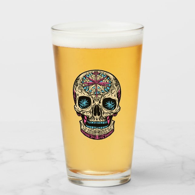 Copo De Pint Dia De Los Muertos Sugar Skull (Frente (Preenchido))