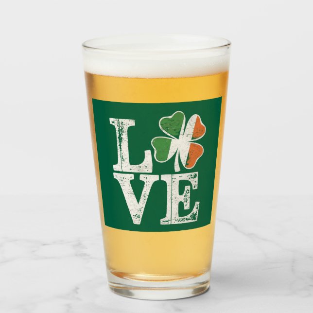 Copo De Pint Dia de São Patrício Love Lucky Irish Shamrock Gree (Frente (Preenchido))