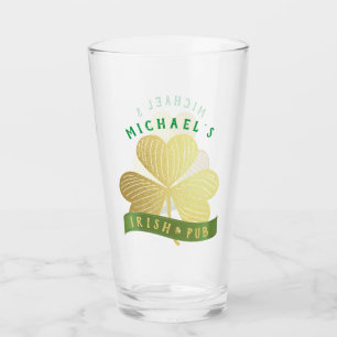 Copo De Pint Dia de São Patrício Shamrock Dourado com nome pers