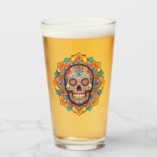 Copo De Pint Dia do Crânio do Açúcar Morto (Frente (Preenchido))