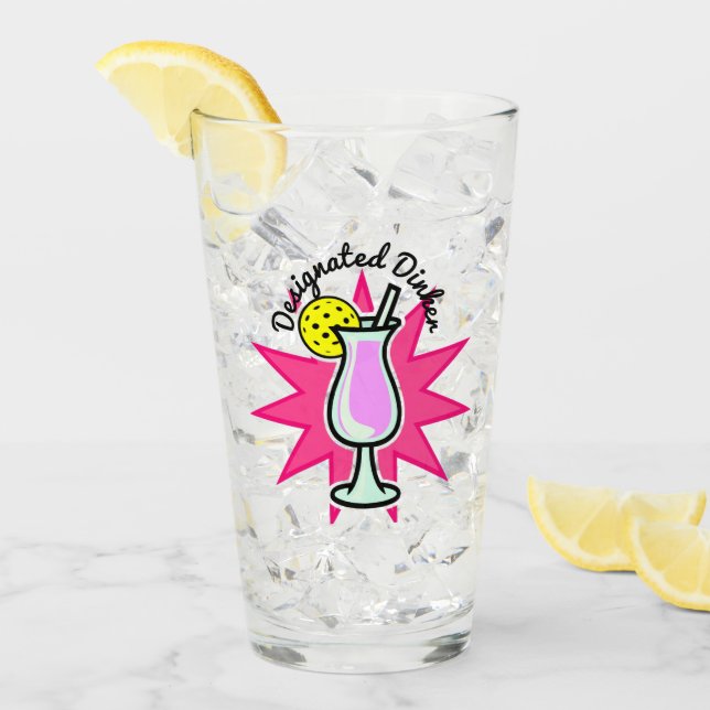 Copo De Pint Dinker Designado - Cocktail Rosa com Pickleball (Gelo frontal)