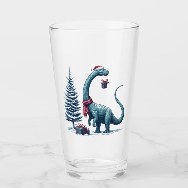 Copo De Pint dinossauro Brontosauro de Natal (Frente)
