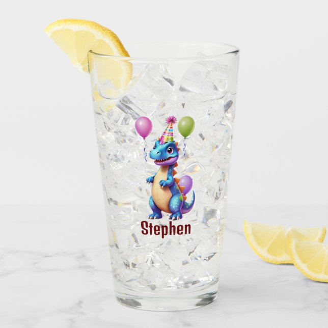 Copo De Pint Dinossauro de aniversário azul bonito (Gelo frontal)