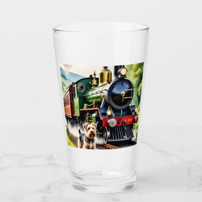 Copo De Pint Dog Greeting steam train (Frente)