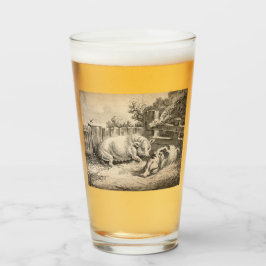 Copo De Pint Dois porcos deitados com palha numa Caneta ao ar l