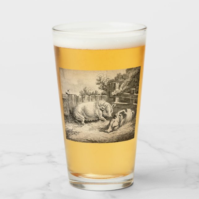 Copo De Pint Dois porcos deitados com palha numa Caneta ao ar l (Frente (Preenchido))