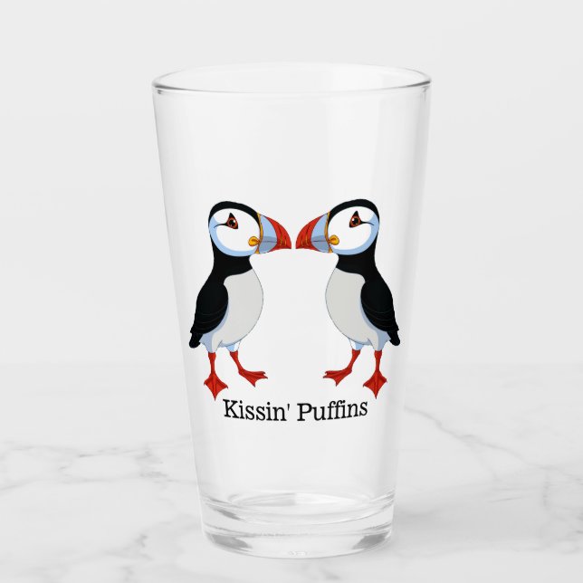 Copo De Pint Dois Puffins Design Bebendo Glass (Frente)