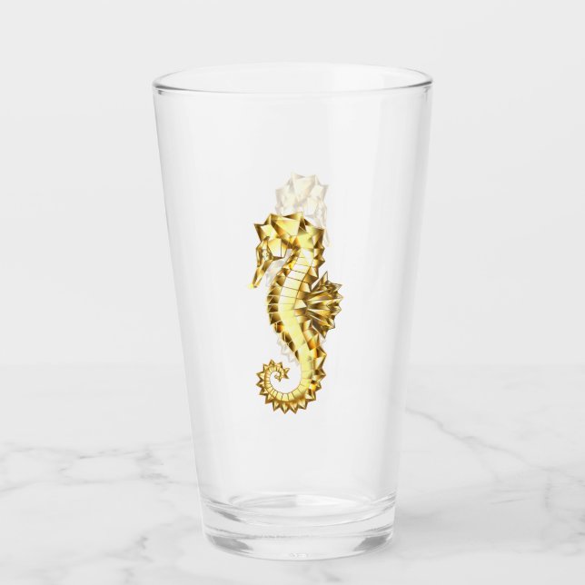Copo De Pint Dourado Cavalo de Mar Poligonal (Frente)