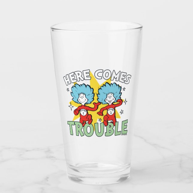 Copo De Pint Dr. Seuss | Coisa Um Coisa Dois Aqui Vem o Problem (Frente)