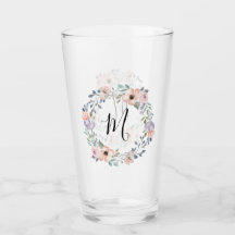 Dusty Rosa Pink Watercolor Monograma Floral