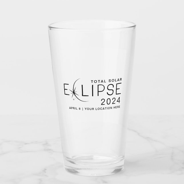 Copo De Pint Eclipse Solar 2024 Localização Personalizada Comem (Frente)