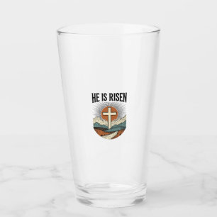 Copo De Pint Ele Ressuscitou Cruz Nascer do Sol Camiseta Cristã