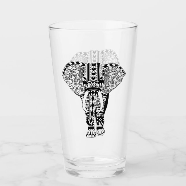Copo De Pint Elefante tribal boémio preto & branco (Frente)