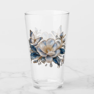 Copo De Pint Elegant Blue Butterfly Floral Glass – Luxury Botan