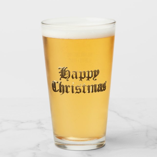 Copo De Pint Elegante Antigo Inglês Letreiro Feliz Natal (Frente (Preenchido))