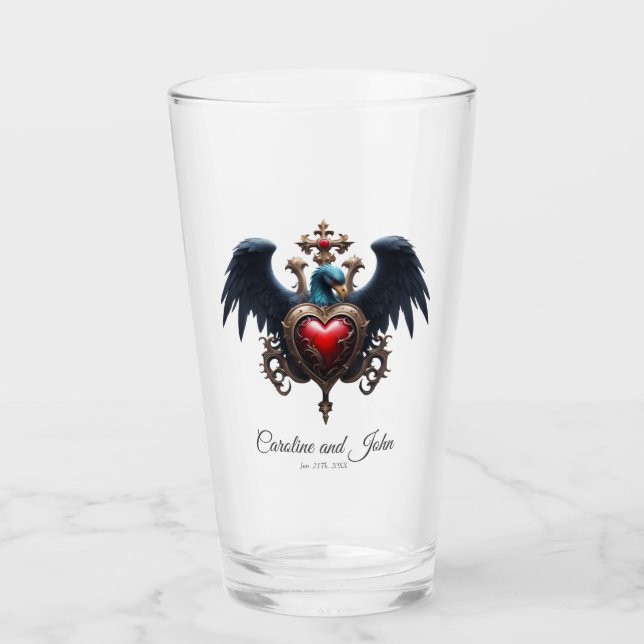 Copo De Pint Elegante coração gótico com pássaro fantasma. (Frente)