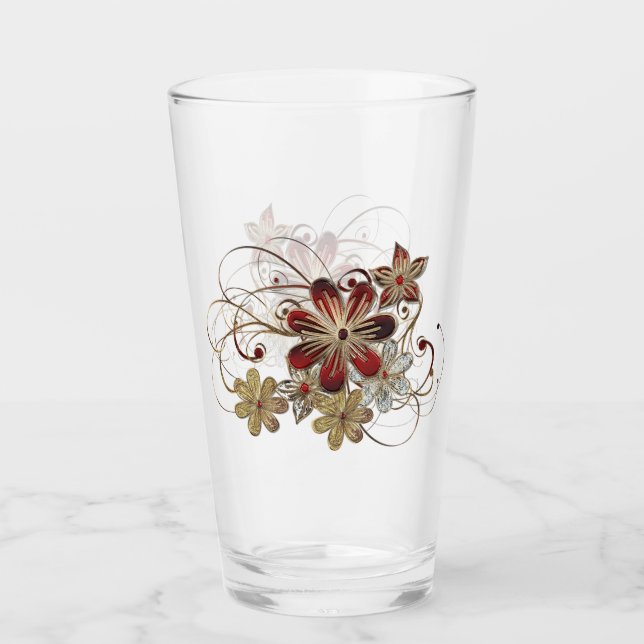 Copo De Pint Elegante Flower Gems Ruby Diamond Bebendo (Frente)