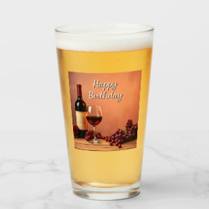 Copo De Pint Elegante Vinícola Feliz Aniversário Vinho & Uvas