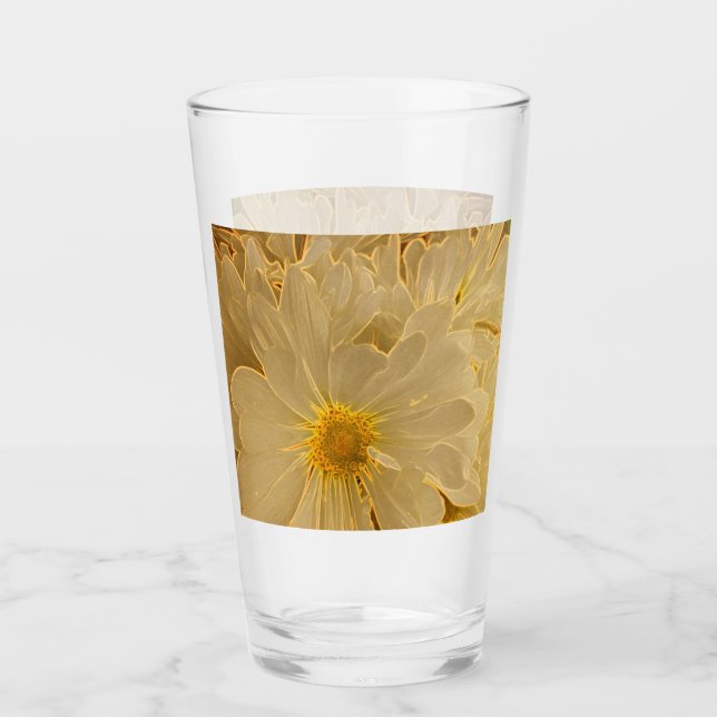 Copo De Pint Elegante White Abstrato Daisies (Frente)