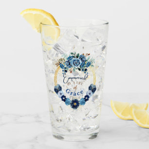 Copo De Pint Empoderado pela Grace Blue Dourada Floral de Deus