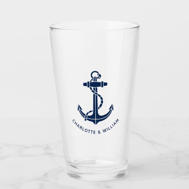 Copo De Pint Enfeite de Noiva Personalizado de Âncora de Barco  (Frente)