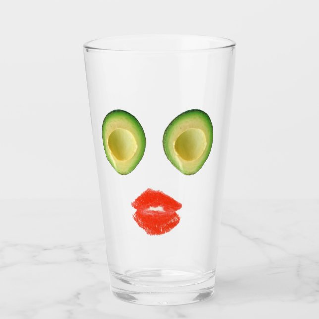 Copo De Pint Engraçado Avocado Face Verde Vermelho 4Michelle (Frente)