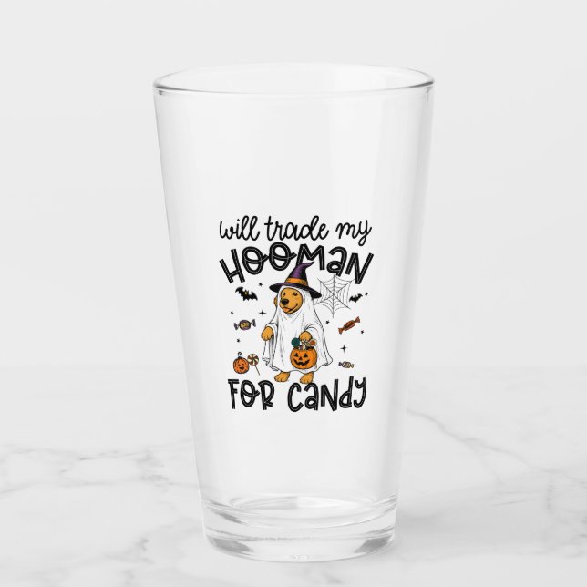 Copo De Pint Engraçado Ouro Cachorro Halloween Ghost Spooky (Frente)