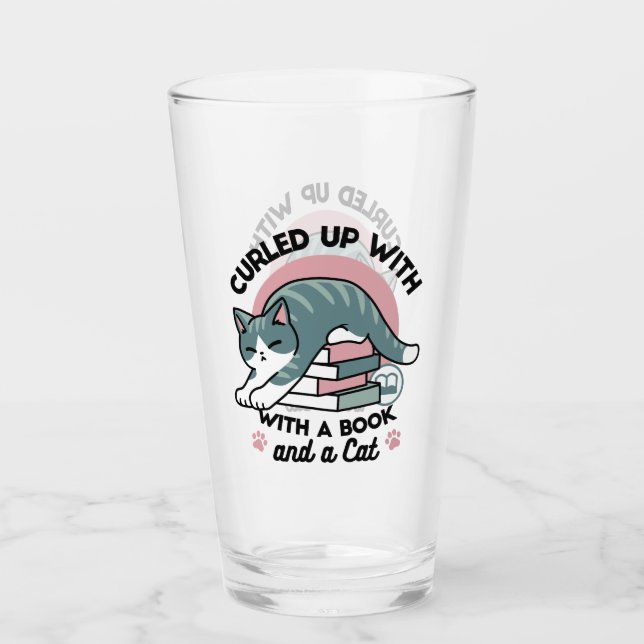 Copo De Pint Enrolados com um Livro e um Gato - Leitura de Gato (Frente)
