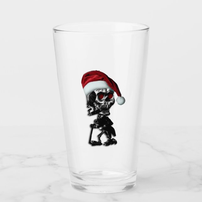 Copo De Pint Esqueleto de Natal Fumante de Cigarro (Frente)