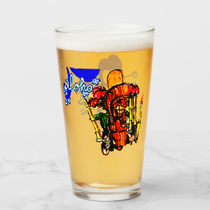 Copo De Pint Estátua de Tiki com Menehune e Hibiscus