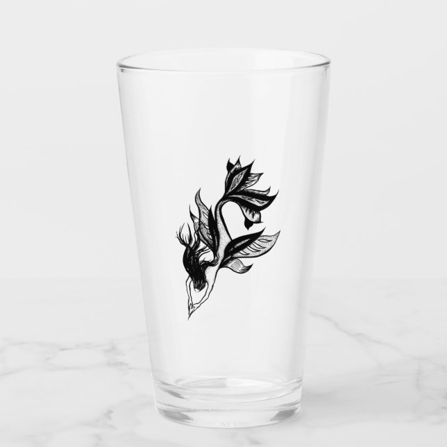 Copo De Pint Estilo de Tatuagem de Sereia Desenho de Tinta Somb (Frente)