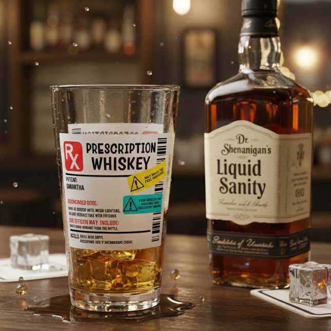 Copo De Pint Etiqueta de Aviso Personalizado Whiskey com Prescr (Criador carregado)
