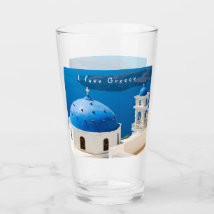 Copo De Pint Eu adoro a Grécia Church Santorini, foto azul e te