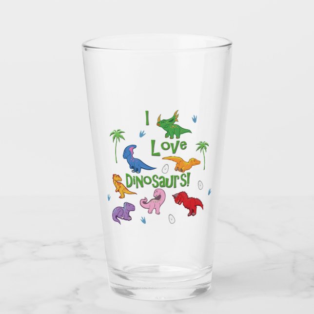 Copo De Pint Eu Amo Dinossauros (Cute) (Frente)