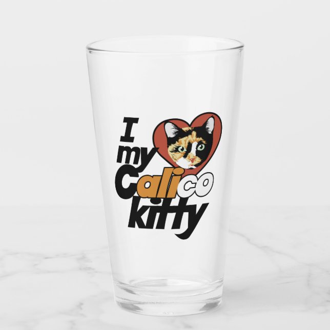 Copo De Pint Eu amo meu Gatinho Calico (Frente)