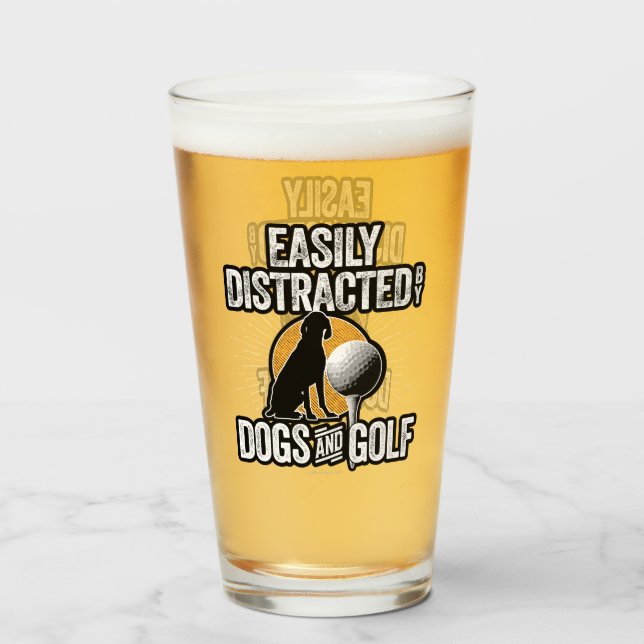 Copo De Pint Facilmente distraído por Cães e Golfe (Frente (Preenchido))