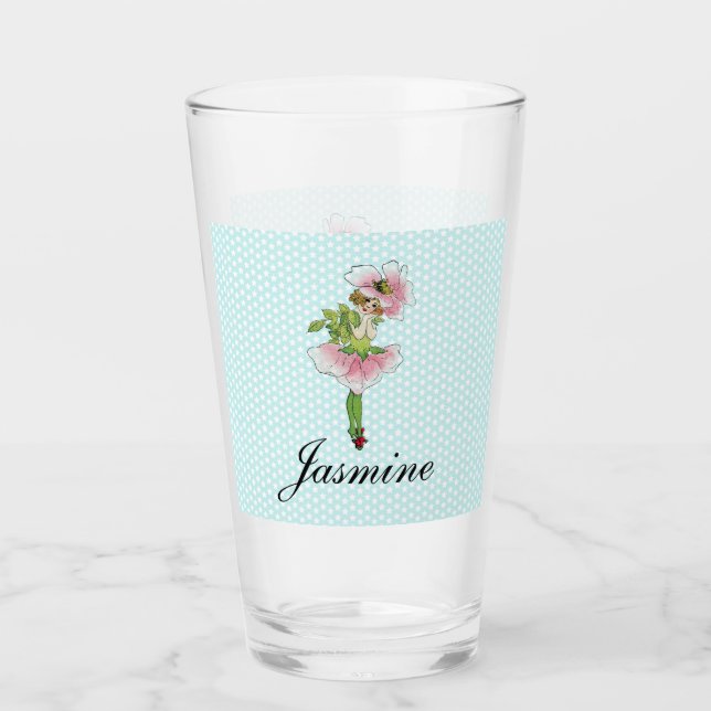 Copo De Pint Fada de Flor Rosa Personalizada (Frente)