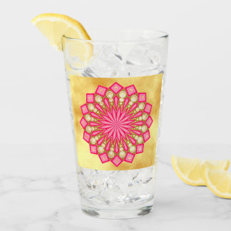 Copo De Pint Fantasia de Mandala em Ouro Rosa sobre Fundo Ouro