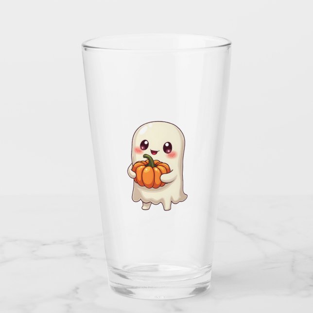 Copo De Pint Fantasma Fofo com Abóbora � Halloween Divertido (Frente)