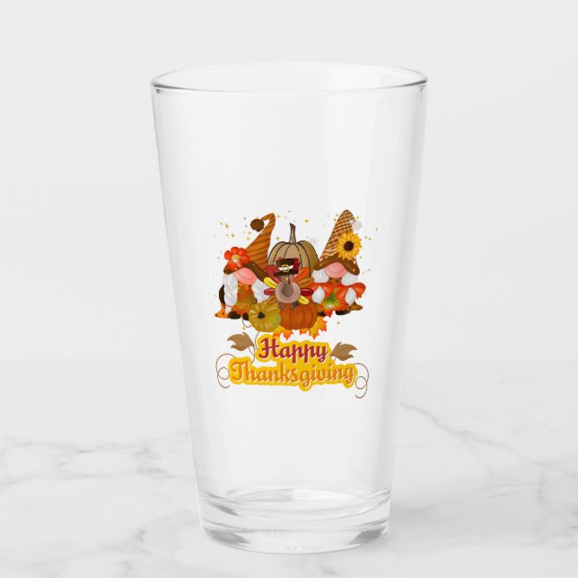 Copo De Pint Feliz Ação de Graças Gnome Trio (Frente)
