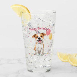 Copo De Pint Feliz Aniversário Cachorro com Chapéu de Festa e B