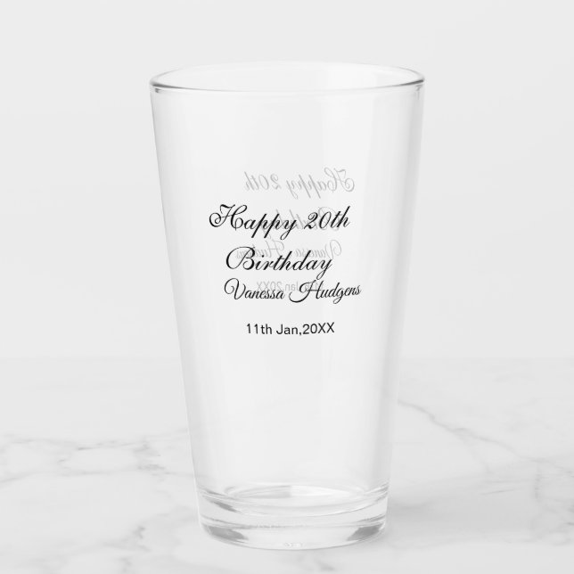 Copo De Pint Feliz aniversário de 20 anos nome data simples min (Frente)