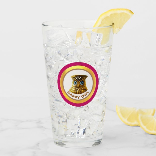 Copo De Pint Feliz Coruja Dourada (Gelo traseiro)