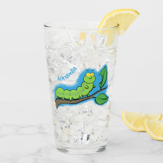 Copo De Pint Feliz desenho de cartoon verde da lagarta (Gelo traseiro)