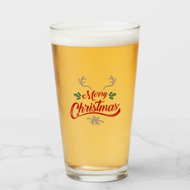 Copo De Pint Feliz Design de Natal | Vermelho e Verde (Frente (Preenchido))