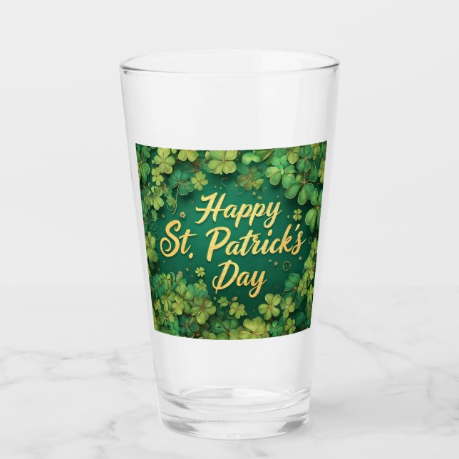 Copo De Pint Feliz Dia de São Patrício com Design de Trevo (Frente)