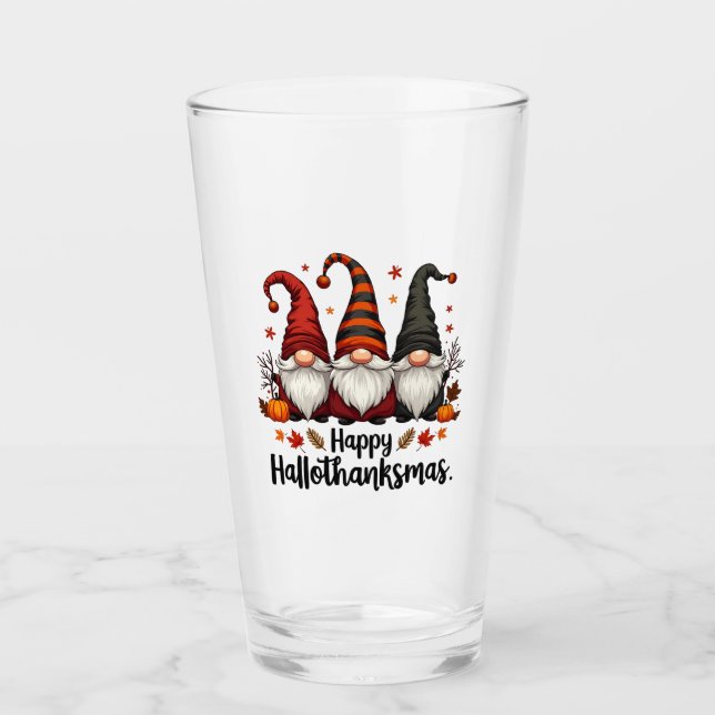 Copo De Pint Feliz Hallothanksmas Halloween Xmas Gnomos (Frente)