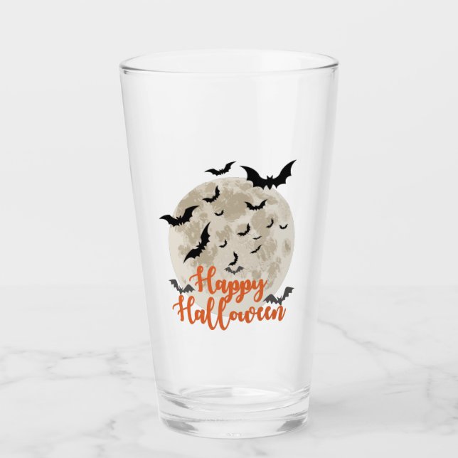 Copo De Pint Feliz Halloween - Lua cheia e morcegos (Frente)